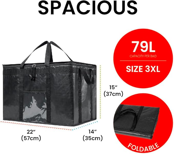 NZ home Durable 3XL PRO Insulated Cooler Bag and Food Warmer for Delivery & Grocery Shopping with Zippered Top, Gray Commercial Grade (1 Pack)