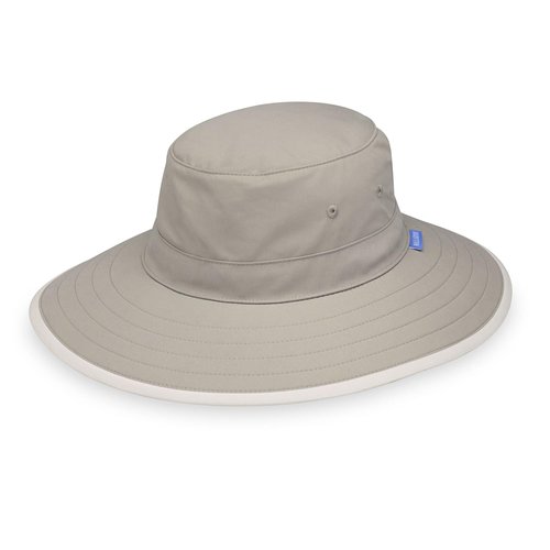 Wallaroo Women’s Sanitas Sun Hat (Stone/Natural) – UPF 50, UV Protection, Wide Brim, Packable, Adjustable Bucket Hat, Chin Strap & Ponytail Slot, Medium Size – Ideal for Outdoor Water Sports & Travel