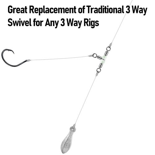 Dr.Fish 20 Pack 3-Way Fishing Swivels with Glow Beads Barrel Swivels Fishing Tackle T Shape Stainless Steel Three Way Catfish Rig 3 * 4