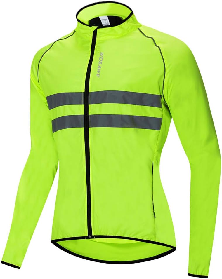 WOSAWE Men's High Visibility Cycling Wind Jacket Water Resistance Reflective Windbreaker