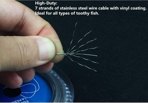 10LB-200LB Fishing line Wire Leader Vinyl Coated Stainless Steel Trace Lures Leader Wire 10 Meter,with 20pcs Crimps Sleeves,Black & Silver Select