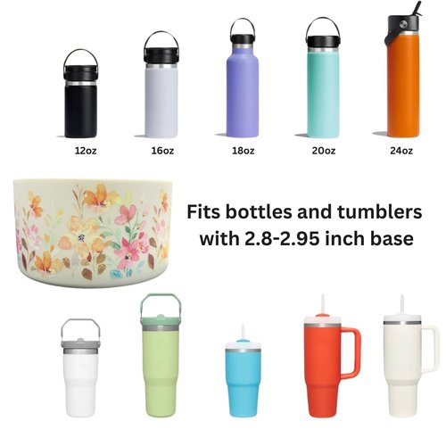 Royalty Essentials Tumbler Protective Silicone Boot Boots for Stanley Water Bottles Cute Anti-Slip Sleeve Cover Water Bottles Fits 2.8-2.95" Base (Flowers)