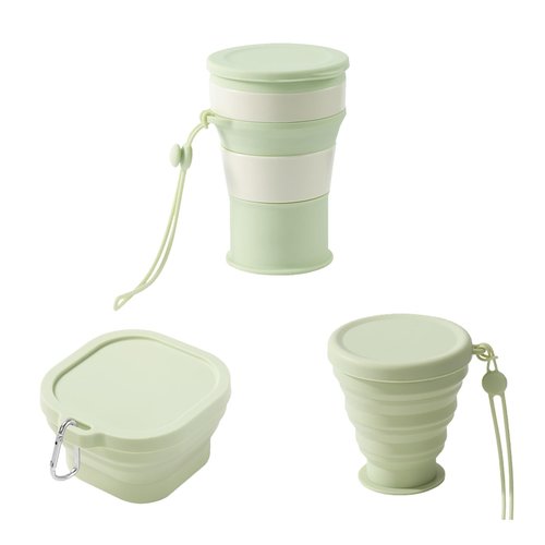 MANMOON 3 Pack Silicone Collapsible Travel Cup,Folding Camping Cup with Lid, Reusable Drinking Cup-Portable,Perfect for Camping,Hiking and Sport Events, for Hot and Cold Drinks (Green)