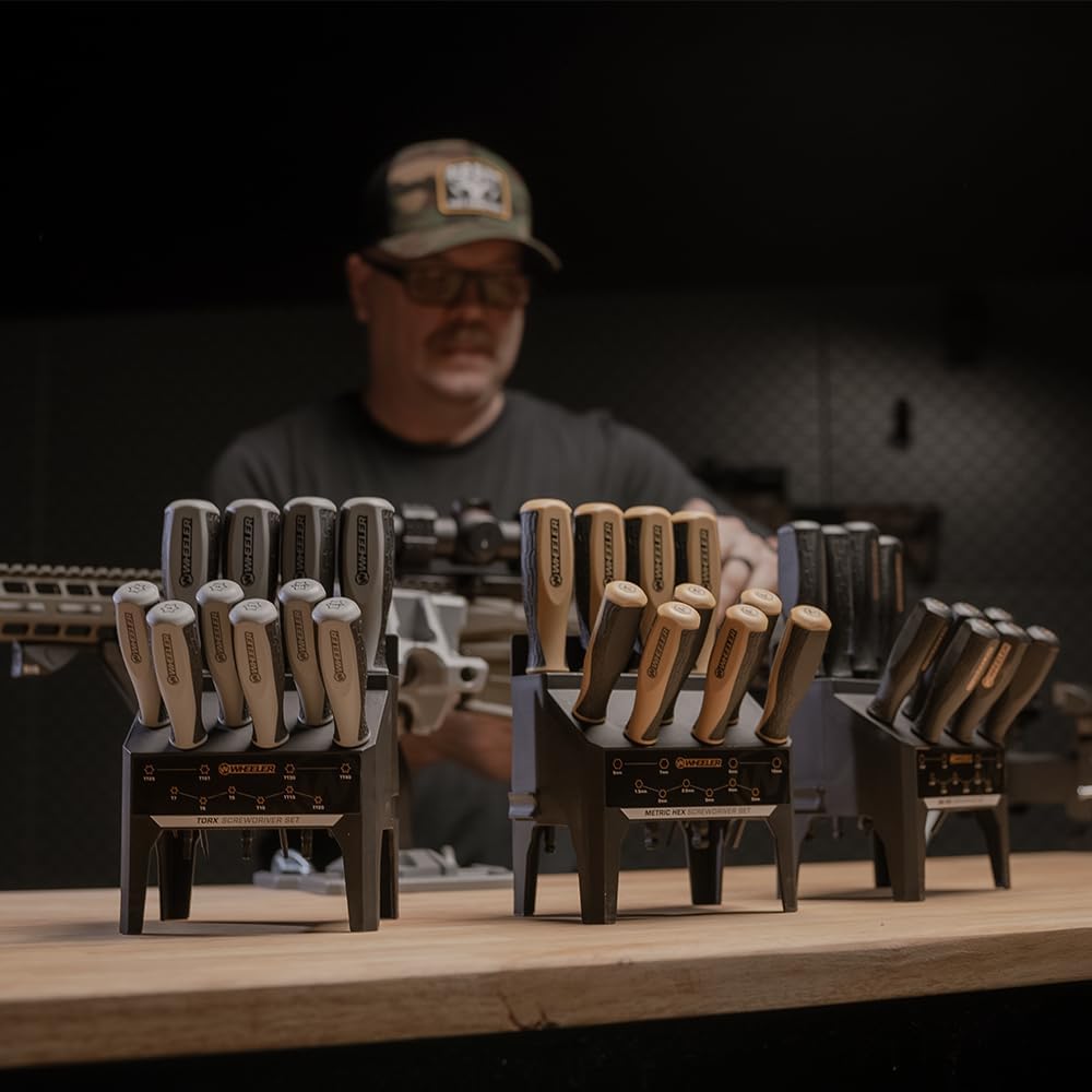 Wheeler 30 Piece SAE/Metric Hex and Torx P-Handle Set for Pistol Rifle Handgun Gunsmithing Rebuild and Maintenance, Black, Yellow, Gray