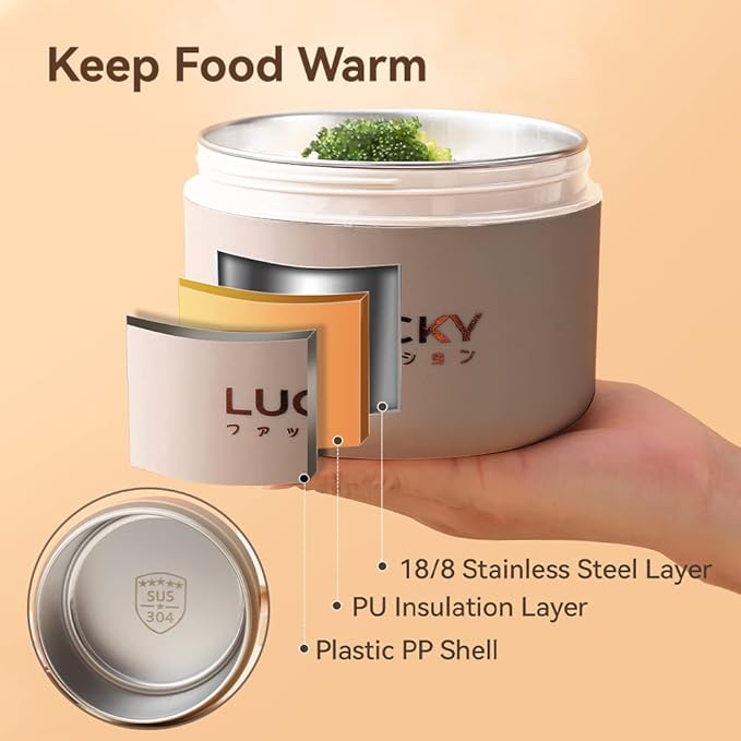 YBOBK HOME Thermal Bento Box Aldult Lunch Box, Portable Insulated Lunch Container For Work Picnic, Keep Warm Stainless Steel Food Container With Bag, Induction Cooker & Microwave Safe (Khaki 68oz)
