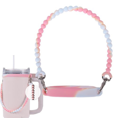 Versatile Silicone Water Bottle Holder and Sling,Water Bottle Handle-Durable,Soft Handle with Strap-Fits 8-40oz Bottles, Stanley Cup Compatible-Perfect Accessory (pinkYellowHeart)