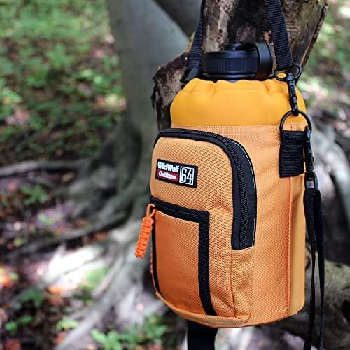 Wild Wolf Outfitters - #1 Best Water Bottle Holder for 64 oz Bottles - Carry, Protect and Insulate Your Flask with This Military Grade Carrier w/ 2 Pockets and an Adjustable Padded Shoulder Strap.