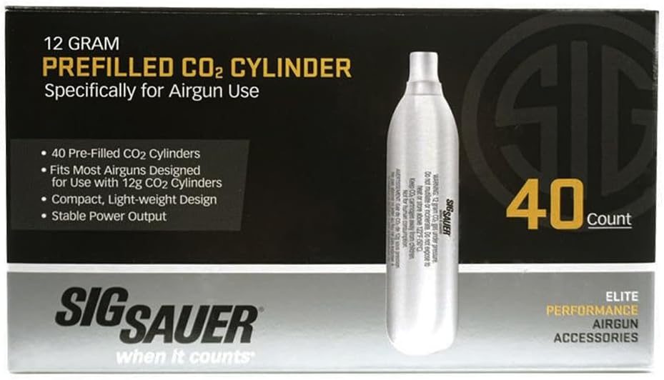 Sig Sauer 12 Gram Prefilled CO2 Cylinders for Airguns | Compact Lightweight Replacement CO2 Cartridges with Stable Power Output for ASP Air Pistols & Air Rifles