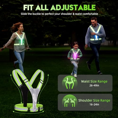 Xeiophoy LED Reflective Vest Running Gear, High Visibility Reflective Running vest, 5 Lights Colors Rechargeable Safety Running Vests for Walking Running Cycling Jogging, Adjustable for Men Women Kids