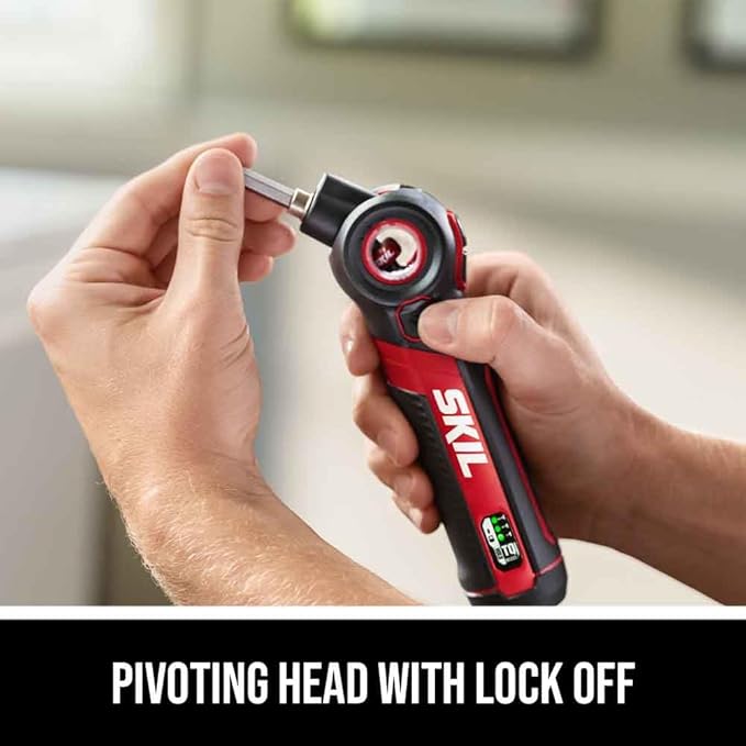 SKIL Twist 2.0 Rechargeable 4V Screwdriver with Pivoting Head, Torque Setting, USB-C Charging Cable, 28 PC Bit Set & Carrying Case- SD5619-02