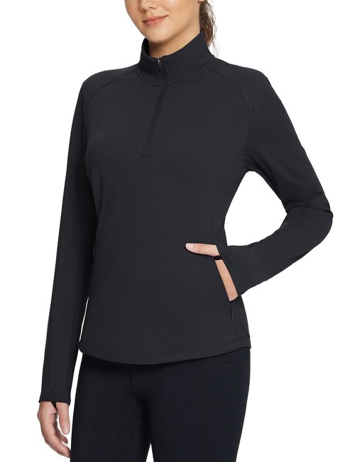 baleaf Women's Fleece Pullover Jacket Water Resistant Half Zip Thermal Golf Shirts Cold Weather Running Gear Winter Black M