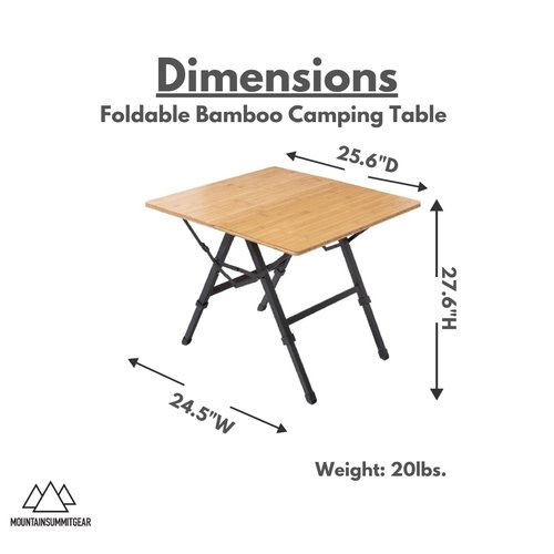MOUNTAIN SUMMIT GEAR Foldable Bamboo Patio Table for Indoor/Outdoor Use (Made by Caddis Sports)