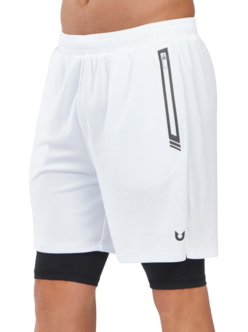 NORTHYARD Men's 2 in 1 Running Shorts Workout Gym Athletic Shorts Quick Dry with Liner Active Training Shorts with Zipper Pockets White XL -1