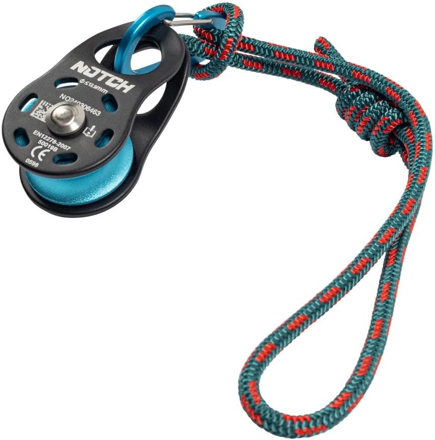 Notch Micro Pulley Combo Includes Micro Pulley, Micro Carabiner & 5mm Accessory Cord, Midline Attachable, Use with Lines up to ½” (13mm) (50096)