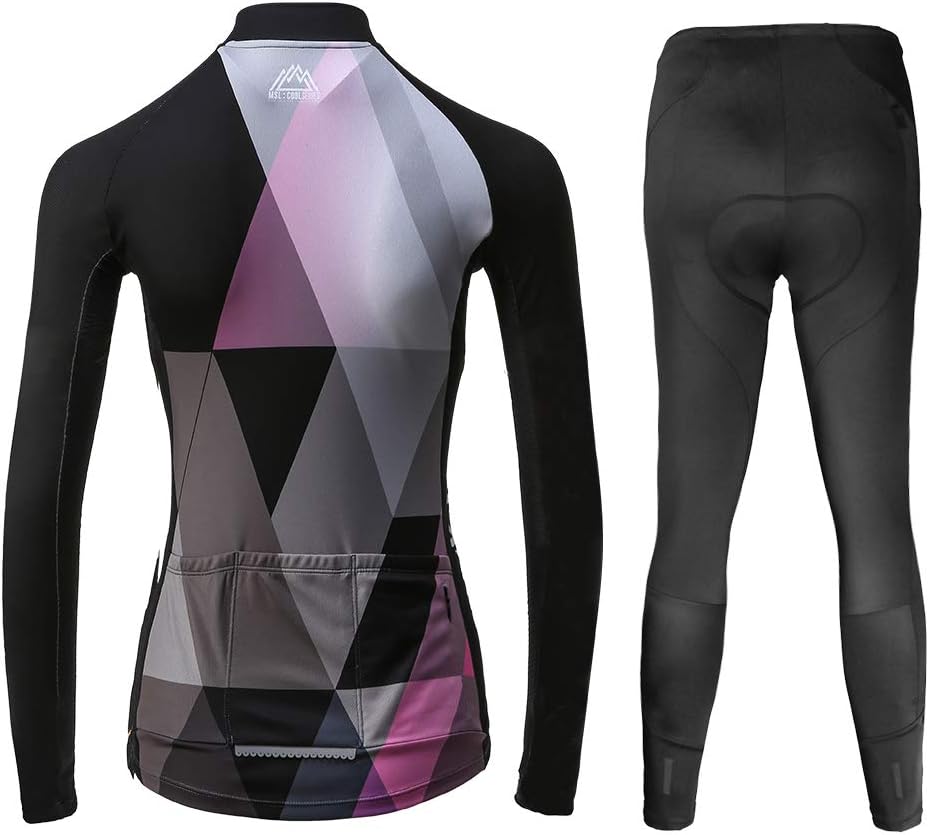 Mysenlan Women's Cycling Long Sleeve Breathable Jersey Set 3D Padded Long Pants Bike Shirt Bicycle Tights Clothing