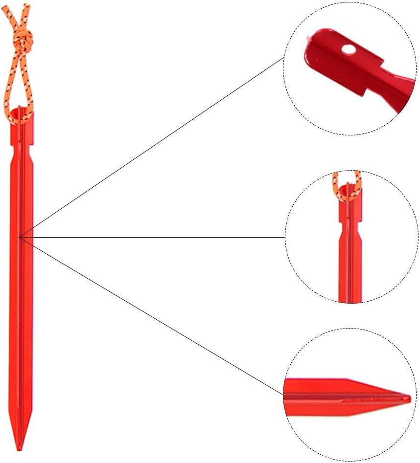 SourceTon 10 Pack Tent Stakes with 4 Reflective Guy Lines - 7075 Aluminum Lightweight Rust-Free Camping Pegs for All Terrains, Includes Adjustable Cord & Carry Pouch (7" Heavy Duty)
