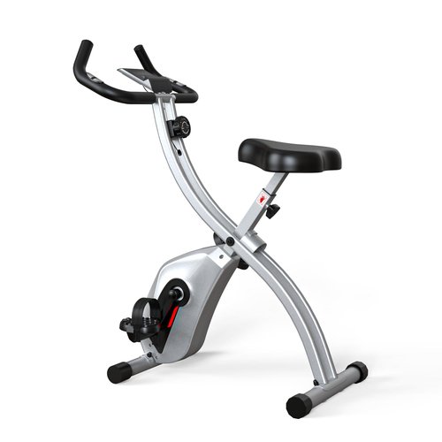 CRYSTAL FIT Indoor Folding Exercise Bike, Foldable Stationary Bikes For Home Workout Upright Indoor Cycling Bike, Magnetic X-Bike with 8-Level Adjustable Resistance, Phone Holder & Comfortable Seat Cushion (silver)