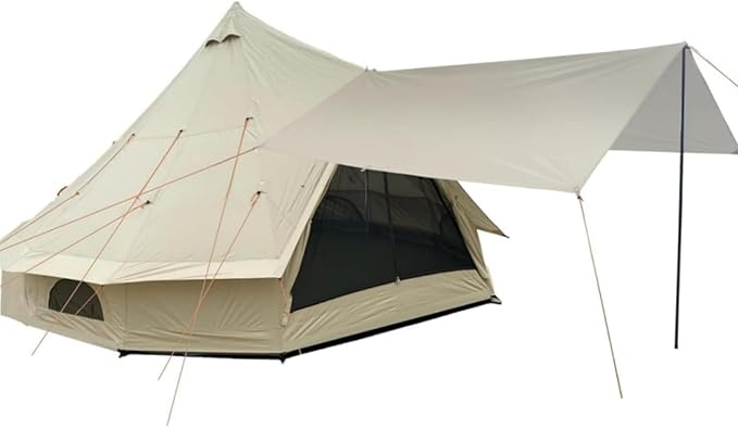 DANCHEL OUTDOOR B2A Waterproof Roomy Interior Yurt Tent, No Center Pole Bell Tent 4/8 Person Family Camping Glamping, 4 Season Hot Tents with Stove Jack 300D Oxford Nylon, 13ft/16.4ft Khaki