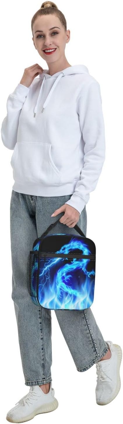 Blue Ice Dragon Lunch Box for Kids Boys Girls, Insulated Lunch Bag for Women Men, Leakproof Durable Lunch Cooler for School Work Travel