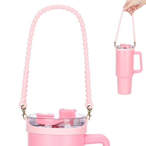 Eoopoon Water Bottle Handle for Stanley Cup - Soft, Durable Silicone Sling with Adjustable Strap, Fits Most 8-40oz Bottles, Ideal Stanley Cup Accessory(Pink)