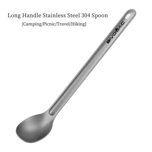 BIVOUAC Long Handle Stainless Steel 304 Spoon Spork Flatware Outdoor Camping Dinnerware Outdoor Camping Cutlery Set (LS2024001-Spoon)