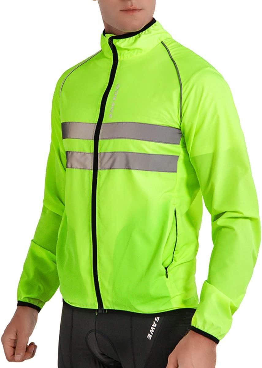WOSAWE Men's High Visibility Cycling Wind Jacket Water Resistance Reflective Windbreaker