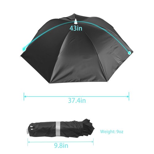 Bocampty Umbrella Hat, 37 inch Fishing Umbrella Hat Hands Free Foldable UV Protection Fishing Cap Adjustable Headwear