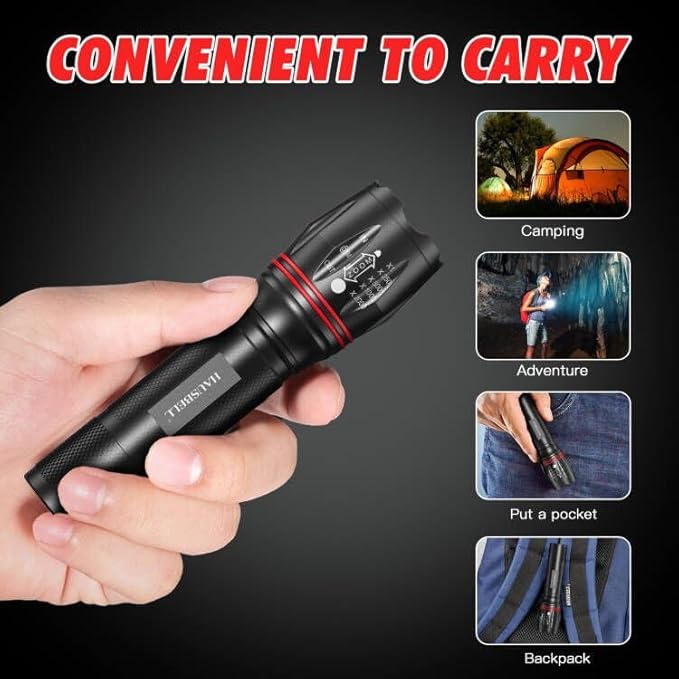 HAUSBELL T8 Upgraded Flashlight Bright, Zoomable Tactical LED Flashlights Flash Light with High Lumens and Five Modes and Camping Accessories, 4 Pack