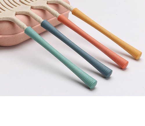 4Pack Folding Cutlery Set with Case, Travel Foldable Collapsible Portable Wheat Spoon Fork Straw Utensil Tableware for Picnic Camping