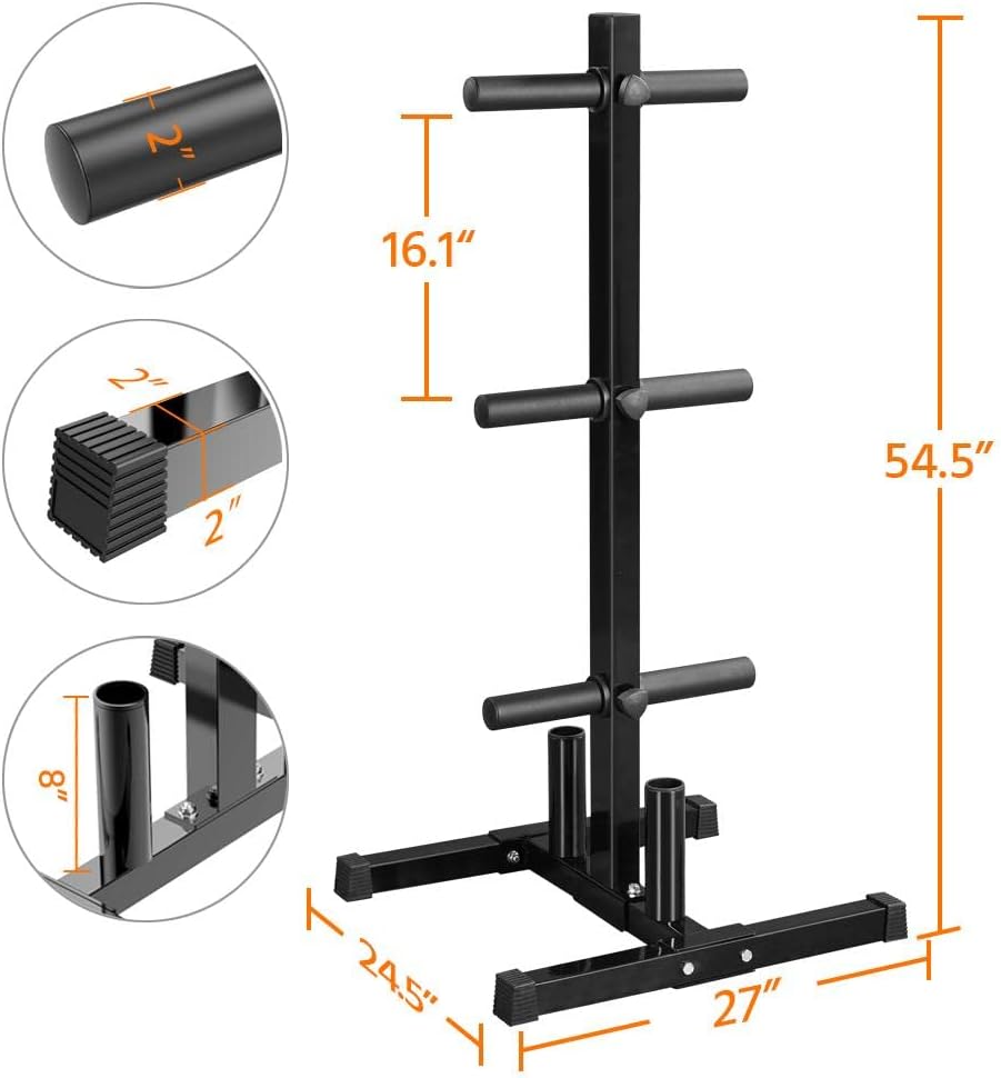Yaheetech 2-inch Barbell Plate and Dumbbell Racks Tree Olympic Plate Rack Weight Bumper Plate Holder w/ 2 Bar Holder