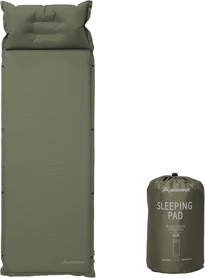 BISINNA Self-Inflating Sleeping Pad Thick Foam Sleeping Mattress with Pillow for Camping Lightweight Insulated Sleeping Mat Fast Inflating for Camping Travel Car Tent