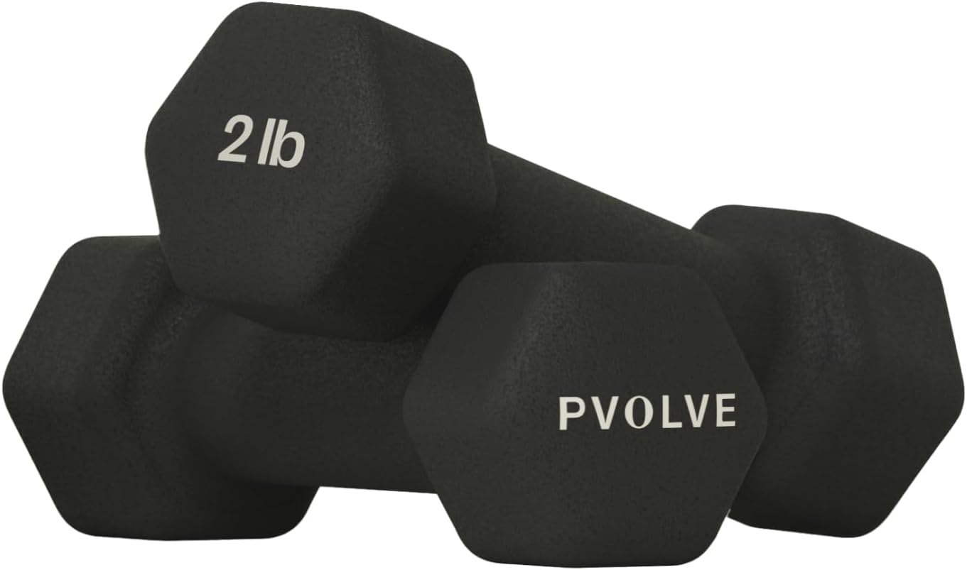 Pvolve 2lb Lightweight Neoprene Coated Dumbbell Set - Home Gym Fitness Equipment Designed For Comfart And To Fit Perfectly in the Palm of Your Hand