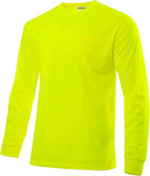 JORESTECH Safety Bright Visibility Long Sleeve Work T Shirt with Chest Pocket, Moisture Wicking Fabric