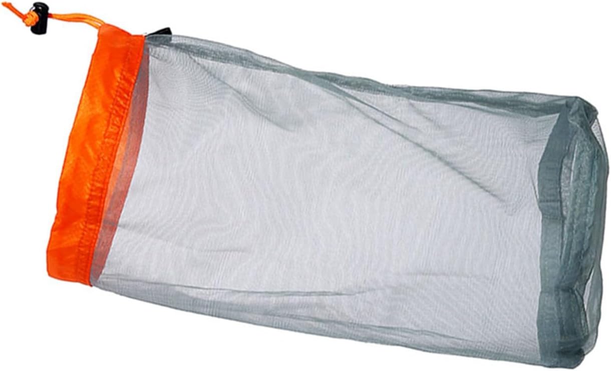Mesh Stuff Sack Light Weight Nylon Mesh Drawstring Storage Bag for Travelling Hiking Camping Stuff Storage(Orange M)