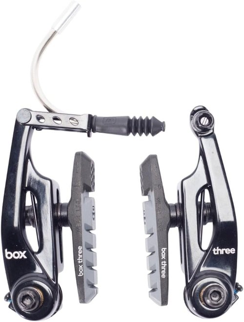 Box Three 108/85 Millimeters V Brakes with Brake Pad Adjustment, Phillips Head Tension Screw, 5mn Allen Key, and Air Flow Brake Shoes with Dual Compound Pads