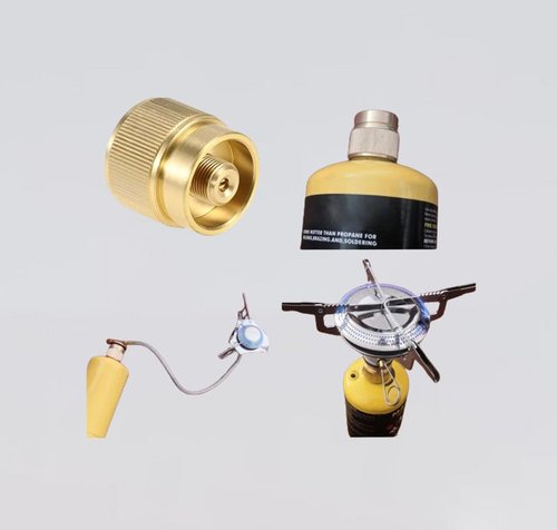 Butane filling adapter, camping stove burner gas filling adapter, butane propane adapter with exhaust pressure button, very suitable for propane tank/camping stove adapter. (Brass color 1, A)