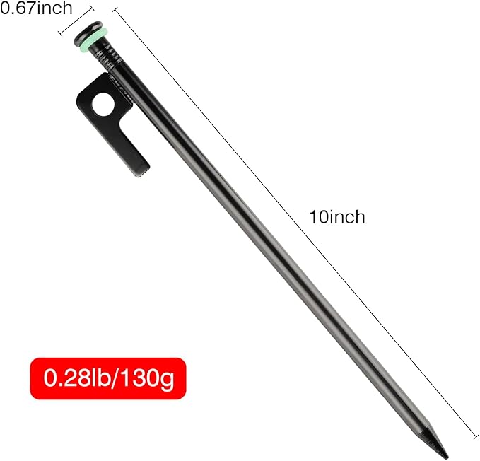 4 Pack Tent Stakes Heavy Duty Metal Tent Pegs with 10in Steel Tent Stakes+Fluorescent Silicone Rings+Special Bag for Camping Used on Rocks, Grassland (10in - 4 Pack)