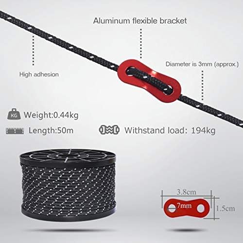 Hikeman 50m Reflective Guyline Solid Braid Nylon Camping Rope with Aluminum Adjuster Cord Tensioner Tent Accessory for Outdoor Travel,Hiking,Backpacking and Water Activities (Army Green, 5mm)