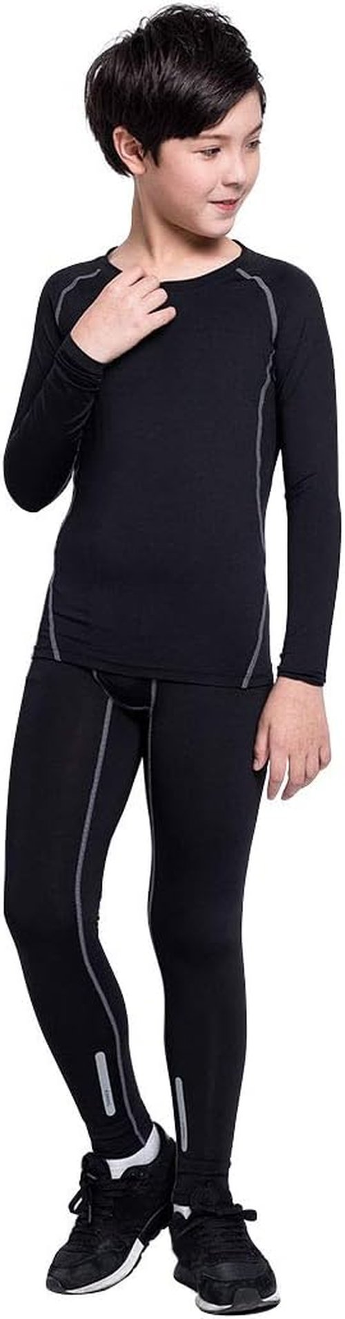 2/3/4 Pcs Boys Girls Base Layer Athletic Compression Leggings and Shirts Thermal Underwear Set Running Pants Tights