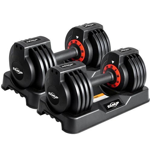 25/55 lbs Pair Adjustable Dumbbells Set, Adjustable Weights Dumbbells Set for Men and Women with Anti-Slip Fast Adjust Weight by Turning Handle,Black Dumbbell with Tray