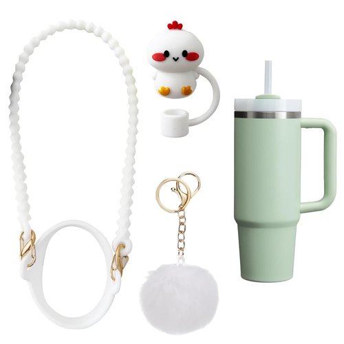 Cup Accessories Set for Stanley Including 1 Pcs Water Bottle Handle Strap, 1 Pcs Silicone Straw Cover, 1 Pcs Charms for Stanley Cup
