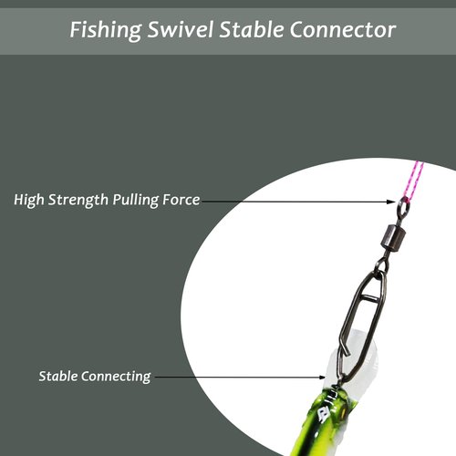QISHUO Stainless Steel Fishing Swivels Lure Tackle Clips Snap Swivels Strength Barrel Saltwater Swivel Fishing Rolling Black Nickel, 50pcs, 27lbs