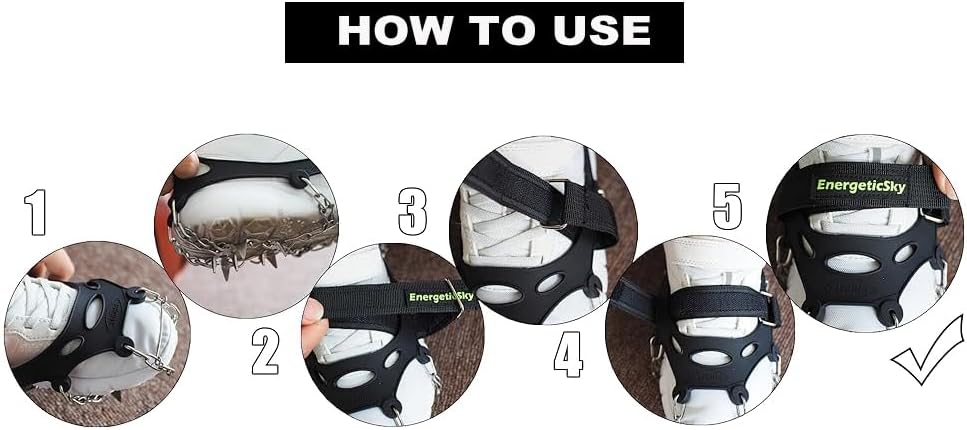 Upgraded Version of Walk Traction Ice Cleat Spikes Crampons,True Stainless Steel Spikes and Durable Silicone,Boots for Hiking On Ice & Snow Ground,Mountian.