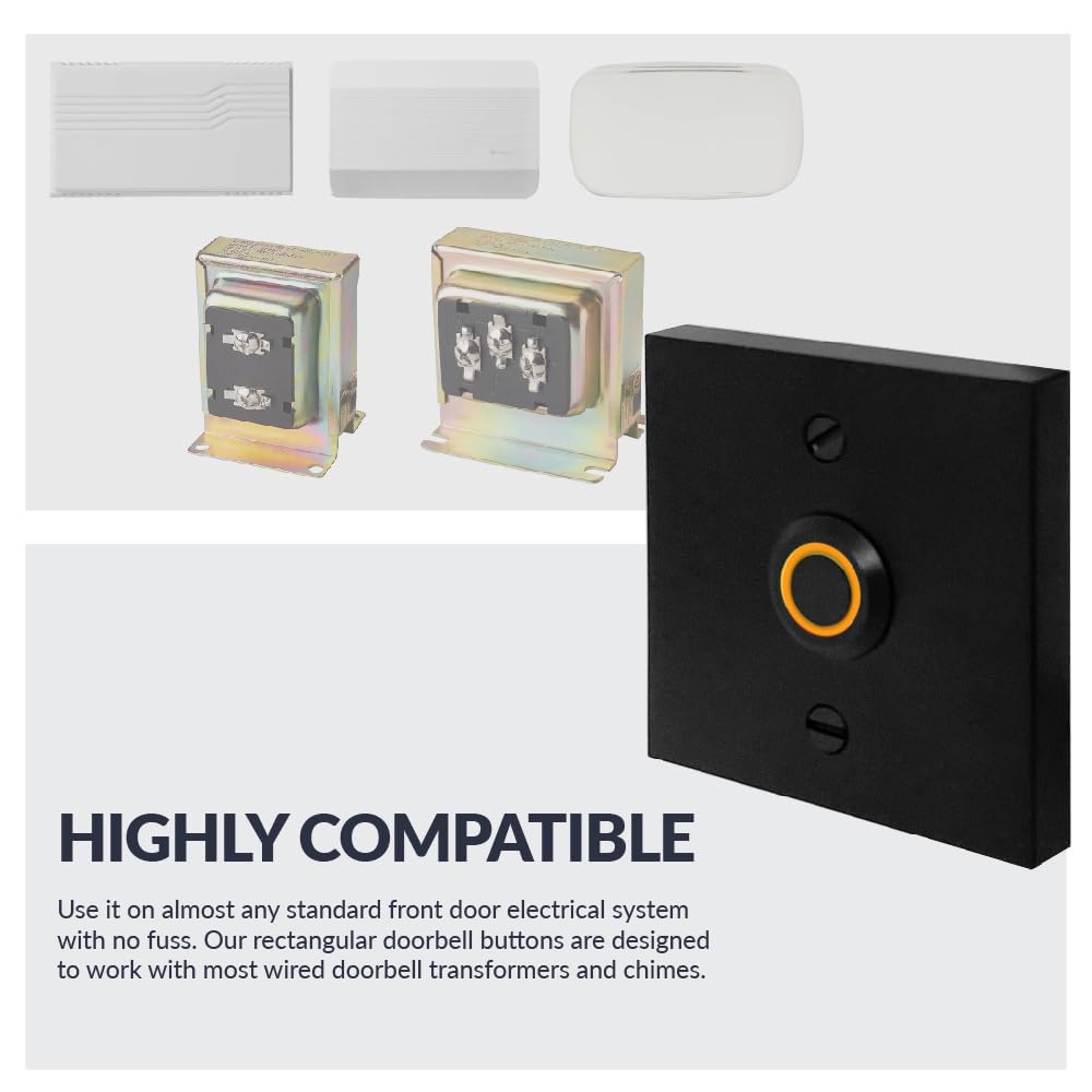 Newhouse Hardware Rectangular Lighted Wired Metal Doorbell Button in Black BT6BL, for Doorbell Chime, Buzzer, or Ringer, Door Bell Button Only, Buzzer Button with LED Button Light