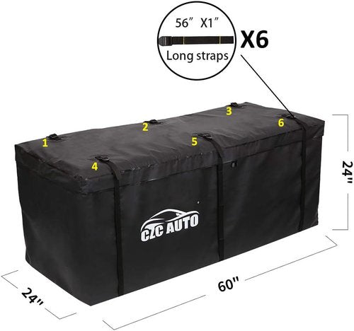 CZC AUTO Hitch Cargo Carrier Bag, 20 cu. ft Waterproof/Rainproof/Weatherproof Cargo Traveling Bag for Car Truck SUV Vans' Hitch Trays and Hitch Baskets, Safe Steady Durable Soft, Black