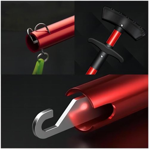 Cracrab Fish Hook Remover Tool, Fishing Accessories Aluminum Hook Remover Tool Fishing Dehooker Freshwater Saltwater 10 inches with Lanyard, Red