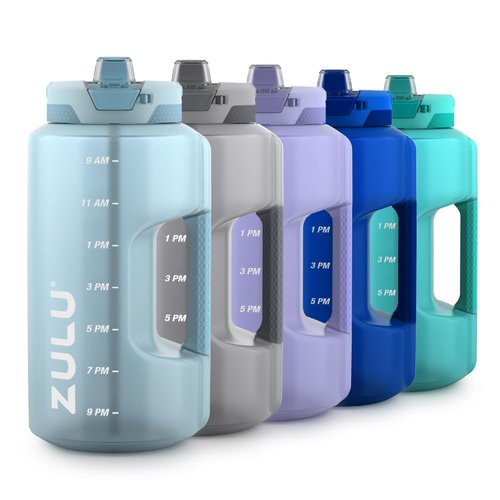 Zulu Goals Gallon 128oz Large Water Bottle Jug with Time Marker & Handle for All Day Hydration | Silicone Soft Straw with Locking Leak-Proof Lid | For Gym, Camping, Workout, and Outdoors | Dusty Blue