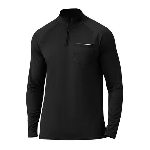 CARGFM Men's 1/4 Zip Pullover Sun Protection Golf Shirt Lightweight Long Sleeve Athletic Fishing Sports T-Shirt Top Black