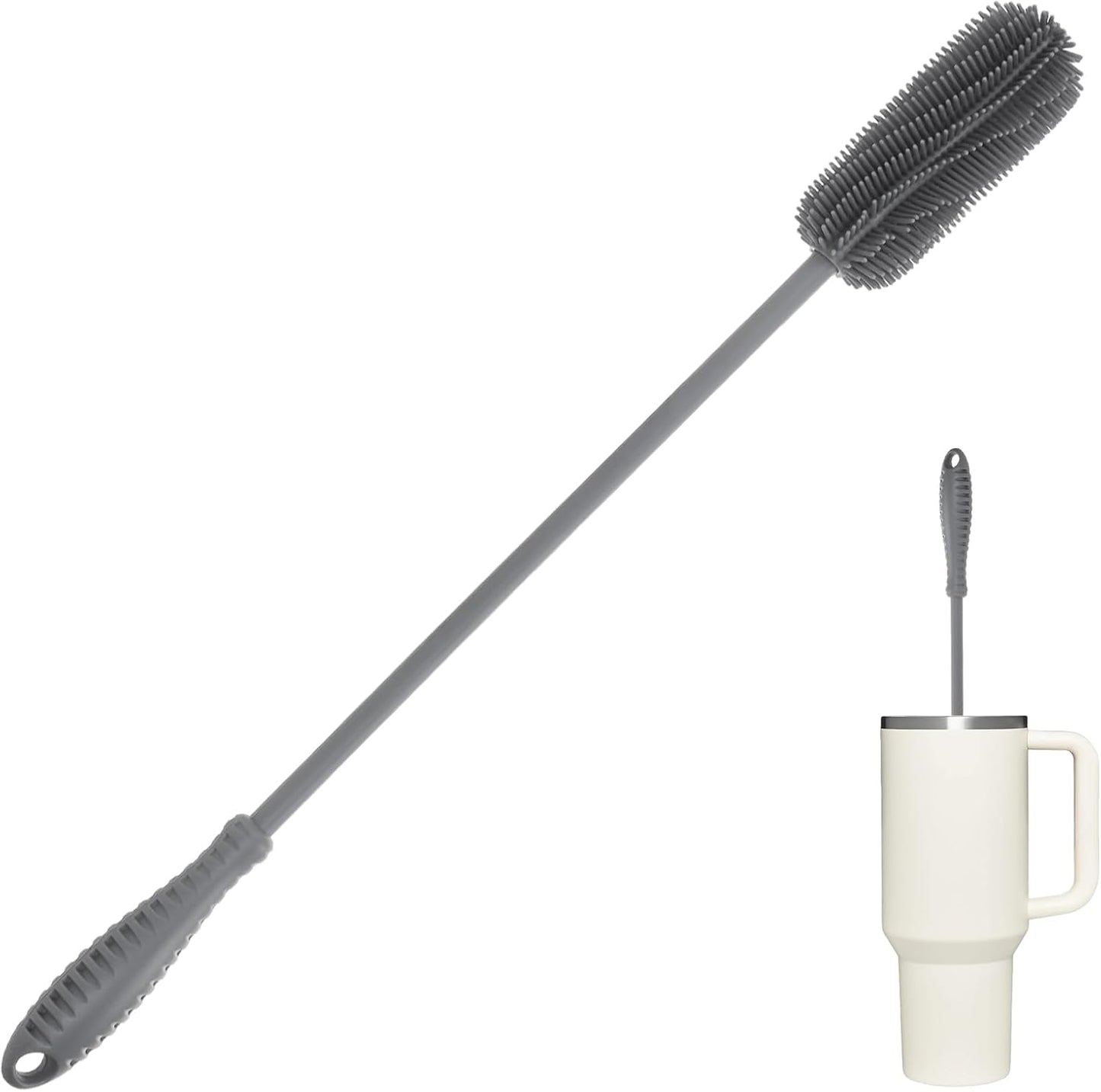 Silicone Bottle Cleaning Brush with Long Handle, 12.5" Water Bottle Cleaner for Baby Bottles, Hydro Flask, Sports Bottle, Vase, Glassware, Perfect for Smaller Diameter Bottle Openings (One Pack)