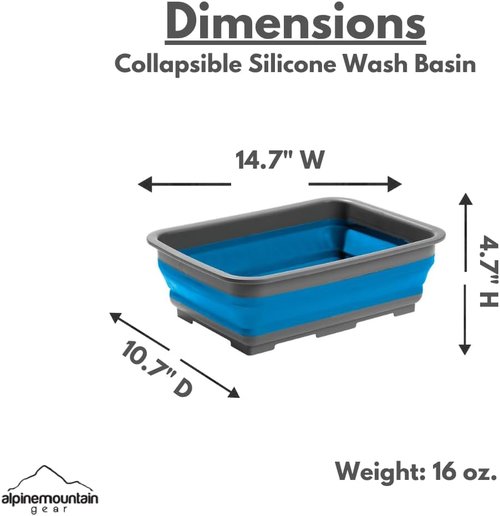 Collapsible Silicone Washing Container for Camping and Backpacking - Camping Dishware Gear Essentials in Blue (Made by Caddis Sports)
